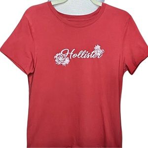 Hollister Embroidered Classic T Shirt Casual Everyday Tee in Coral